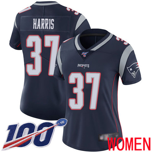 New England Patriots Football #37 100th Limited Navy Blue Women Damien Harris Home NFL Jersey